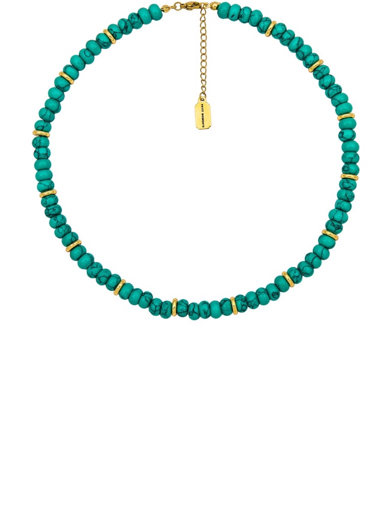 Revolve Turquoise Beaded Necklace With Gold Accents 45$